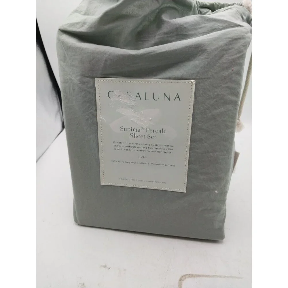 Casaluna Supima Percale Sheet Set Full Size Color Sage Green